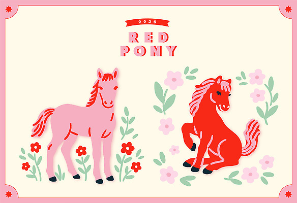식물 컬러 사람 십이지신 말_동물 연도 생태계 파일형식 벡터 2026년 분홍색 빨간색 꽃 장식 디자인 동물 자연 캐릭터 그래픽 생명 아기 어린이 일러스트 국내일러스트 말띠 붉은말 병오년 AI파일