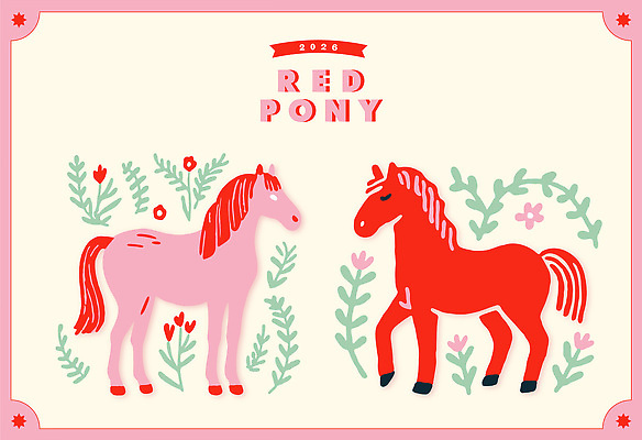 식물 컬러 무늬 십이지신 말_동물 연도 파일형식 벡터 2026년 조랑말 그림 꽃 분홍색 빨간색 디자인 동물 예술 장식 패턴 캐릭터 풍경 스타일 일러스트 국내일러스트 말띠 붉은말 병오년 AI파일