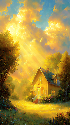 JPG 나무 일러스트 자연 풍경 잔디 햇빛 태양 노란색 공간 시골 분위기 저녁 단순화된 국내일러스트 AI일러스트 AI콘텐츠 자연요소 식물 컬러 컨셉 야간 생태계 파일형식