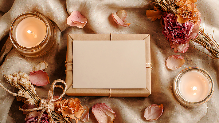 JPG 편집이미지 기념일 꽃잎 결혼 촛불 자연 탁자 선물 장식 인테리어 상자 분위기 편지지 오브젝트 감성 드라이플라워 촛농 편집실사 AI포토 AI콘텐츠 디자인 꽃 가구 컨셉 초 이벤트 편지 CG 생태계 파일형식