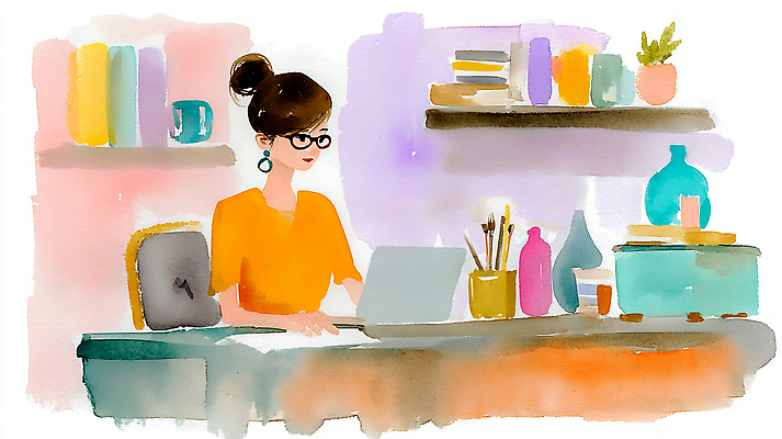 JPG 손 여자 커피 컬러 일러스트 아이디어 책 노트북 사무실 공간 도구 작업 서재 집중 책상 오브젝트 그림 창의성 국내일러스트 AI일러스트 AI콘텐츠 음료 가구 컨셉 비즈니스 사람 신체부위 전자제품 파일형식