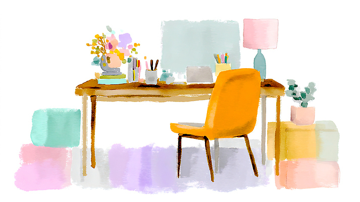 JPG 디자인 꽃 컬러 의자 일러스트 문구용품 조명 생활 인테리어 상자 사무실 작업 편안함 책상 오브젝트 정리 창의성 스타일 국내일러스트 AI일러스트 AI콘텐츠 식물 가구 비즈니스 감각 파일형식