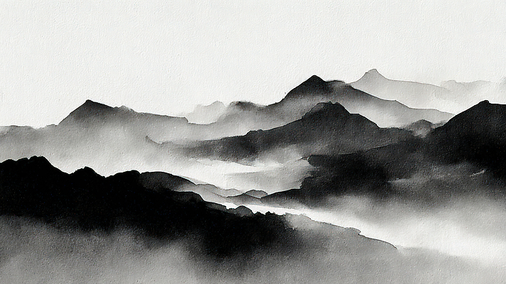 JPG 응시 실루엣 여행 백그라운드 일러스트 자연 산 수묵화 풍경 평화 고요 원근감 드라이브 탐험 안개 숲 그림 그라데이션 흐림 국내일러스트 AI일러스트 AI콘텐츠 시선 뷰포인트 컨셉 날씨 촬영기법 미술 운전 생태계 파일형식