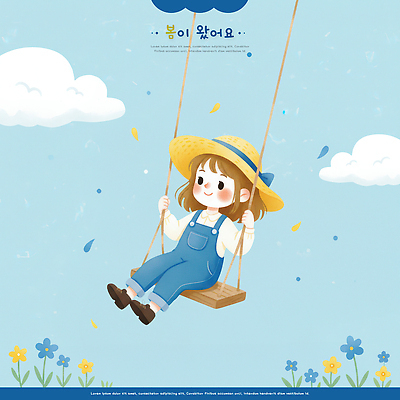 PSD 꽃 행복 여유 어린이 일러스트 모션 자연 놀이 바람 웃음 소녀 일상 파란색 봄 놀이공원 즐거움 그네 그림 오후 국내일러스트 자연요소 식물 계절 여자 감정 컬러 날씨 표정 사람 라이프 테마파크 생태계 파일형식