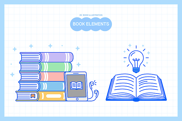디자인 컬러 일러스트 전구 상상 아이디어 실험 책 스마트폰 학습 독서 교양 정보 읽기 오브젝트 그림 문서 발상 엘리먼트 창의성 콘텐츠 국내일러스트 AI파일 교육 컨셉 모션 핸드폰 스마트기기 파일형식 벡터