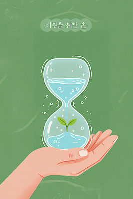PSD 식물 손 바다 상징 일러스트 자연 생명 물줄기 물 환경 성장 시간 발전 변화 보호 모래시계 노력 자원 회복 국내일러스트 자연요소 모래 시계 컨셉 신체부위 생태계 파일형식