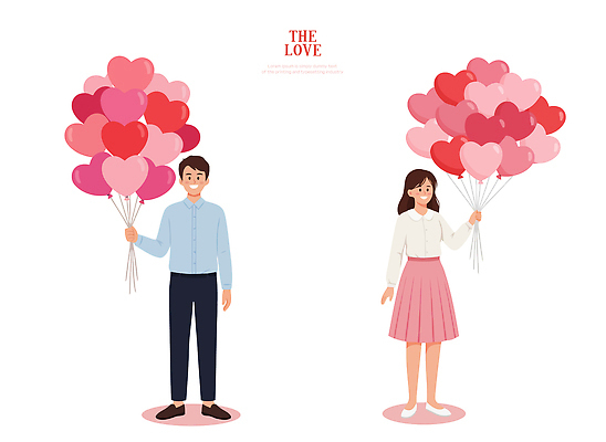 캐릭터 커플 여자 기념일 남자 행복 컬러 일러스트 선물 사랑 미소 이벤트 로맨틱 하트 축하 즐거움 풍선 국내일러스트 AI파일 모양 감정 컨셉 관계 표정 사람 파일형식 벡터