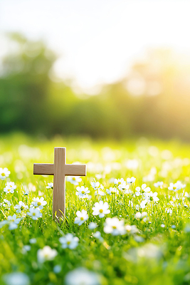 JPG 나무 식물 편집이미지 꽃 기독교 종교 십자가 자연 초원 초록색 여름 햇빛 평화 환경 봄 들꽃 이미지편집 AI컴퓨터그래픽 AI콘텐츠 계절 컬러 컨셉 태양 생태계 파일형식