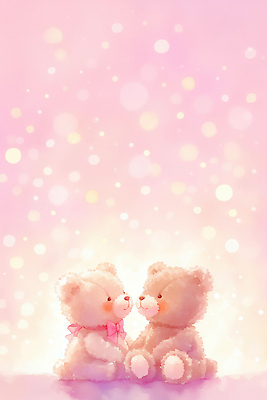 JPG 캐릭터 커플 시선 기념일 행복 감정 어린이 분홍색 백그라운드 일러스트 따뜻함 발렌타인데이 대화 사랑 친구 빛 장난감 곰인형 만남 오브젝트 장면 국내일러스트 AI일러스트 AI콘텐츠 인형 컬러 컨셉 관계 데이이벤트 말하기 사람 이벤트 파일형식