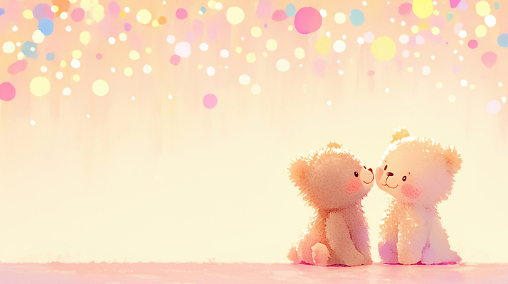 JPG 커플 기념일 인형 분홍색 컬러 백그라운드 일러스트 상상 놀이 함께함 따뜻함 발렌타인데이 사랑 앉기 장식 귀여움 축제 곰인형 만남 표현 원형 부드러움 국내일러스트 AI일러스트 AI콘텐츠 도형 감정 컨셉 관계 모션 데이이벤트 이벤트 감각 파일형식