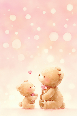 JPG 캐릭터 기념일 꽃 행복 인형 상징 분홍색 백그라운드 일러스트 곰 가족 놀이 발렌타인데이 사랑 친구 귀여움 곰인형 만남 표현 장면 순간 아기곰 국내일러스트 AI일러스트 AI콘텐츠 식물 동물 감정 새끼 컬러 컨셉 포유류 관계 데이이벤트 이벤트 파일형식