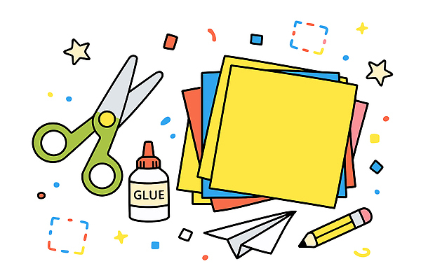 교육 종이 어린이 예술 일러스트 재료 모션 놀이 비행기 주택 취미 학습 연필 작업 즐거움 만들기 색종이 접기 창의성 국내일러스트 AI파일 감정 항공교통 학용품 대중교통 사람 건물 필기구 파일형식 벡터