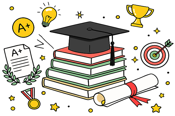 학생 교육 상징 일러스트 졸업 학교 성공 책 학습 교양 수상_상을받음 목표 트로피 메달 노력 점수 증서 국내일러스트 AI파일 컨셉 상_우승 상_상패 파일형식 벡터