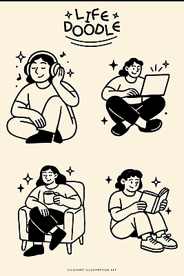 행복 음료 음악 일러스트 모션 주택 사람 취미 일상 책 컴퓨터 작업 체험 편안함 집중 읽기 그림 창의력 국내일러스트 AI파일 감정 컨셉 문화예술 건물 라이프 전자제품 감각 파일형식 벡터