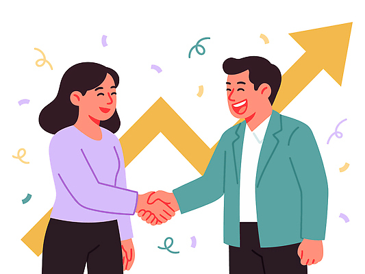 여자 남자 일러스트 비즈니스 성공 그래프 협력 협상 사무실 거래 만남 성장 축하 작업 목표 계약 상승 시스템 상호작용 국내일러스트 AI파일 컨셉 사람 파일형식 벡터