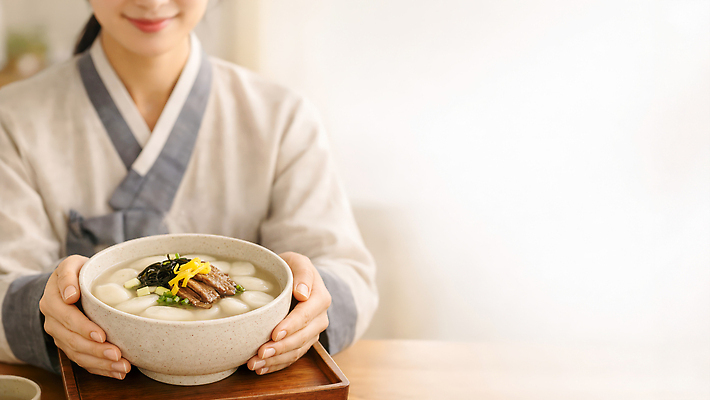 JPG 편집이미지 전통 여자 한식 음식 재료 탁자 떡 한국 육류 요리 설날 떡국 국물 삶기 의료성형뷰티 공급 편집실사 AI인물포토 AI콘텐츠 명절 아시아 가구 식재료 사람 전통음식 CG 파일형식 AI포토