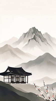 JPG 전통 계절 건축 꽃 컬러 여행 백그라운드 일러스트 자연 산 한옥 한국 풍경 여름 편안함 매화 조화 전통집 국내일러스트 식물 한국전통 아시아 고건축 주택 감각 생태계 파일형식