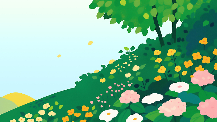 PSD 나무 식물 꽃 컬러 백그라운드 일러스트 자연 하늘 풍경 잔디 초원 일상 여름 봄 다양 언덕 조경 국내일러스트 계절 다수 라이프 생태계 파일형식