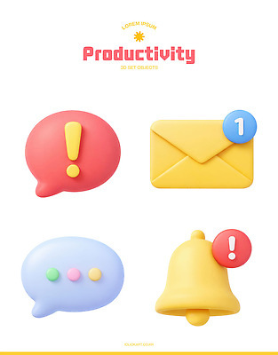 PSD 아이콘 디자인 컬러 말풍선 경고 세트 3D아이콘 디지털 스크린 종 메시지 알림 이미지 소통 컨셉 파일형식