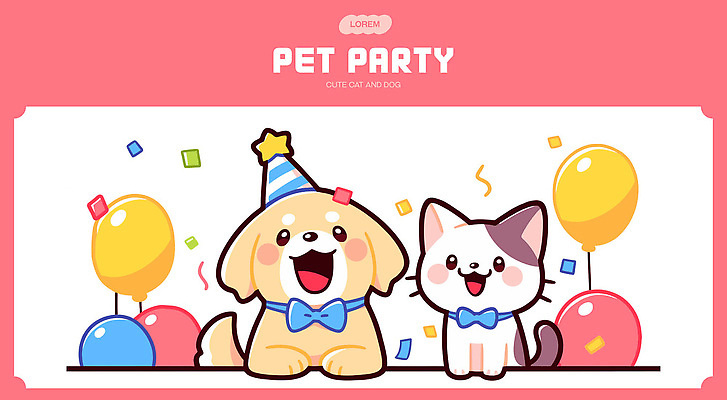 동물 캐릭터 행복 감정 컬러 일러스트 놀이 웃음 장식 친구 파티 귀여움 축제 고양이 축하 생일 강아지 즐거움 풍선 국내일러스트 AI파일 기념일 컨셉 포유류 관계 표정 이벤트 반려동물 개 파일형식 벡터