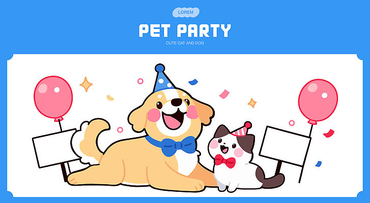 동물 감정 컬러 일러스트 놀이 함께함 웃음 장식 친구 반려동물 장난감 파티 귀여움 고양이 축하 강아지 즐거움 풍선 국내일러스트 AI파일 컨셉 포유류 관계 표정 이벤트 개 파일형식 벡터