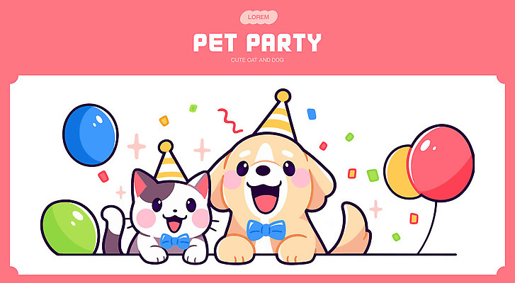 동물 기념일 컬러 일러스트 놀이 웃음 이벤트 장식 친구 반려동물 파티 축제 고양이 축하 생일 개 즐거움 풍선 국내일러스트 AI파일 감정 컨셉 포유류 관계 표정 파일형식 벡터