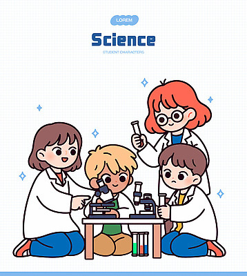 학생 교육 과학 일러스트 협력 실험기구 실험 학습 장비 교양 관찰 실험실 과학자 과정 국내일러스트 AI파일 직업 컨셉 모션 학자 파일형식 벡터