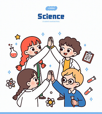 학생 손 교육 어린이 과학 일러스트 학교 모션 자연 협력 실험 웃음 친구 학습 자료 도구 실험실 과학자 즐거움 맞대기 국내일러스트 AI파일 직업 감정 관계 표정 사람 신체부위 생태계 학자 파일형식 벡터