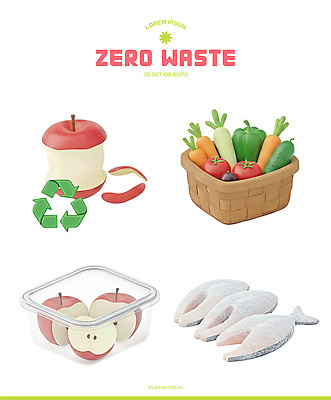 모션 재질 3D 환경 그린캠페인 사회이슈 친환경 파일형식 음식 재활용 과일 채소 쓰레기 플라스틱 세트 소비 버리기 PSD 편집이미지 편집3D 제로웨이스트