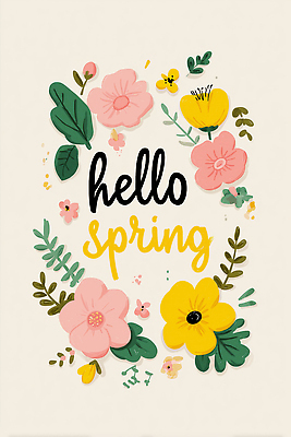 JPG 디자인 계절 꽃 화초 예술 컬러 잎 일러스트 텍스트 자연 문구용품 그래픽 장식 봄 인사 그림 화사함 국내일러스트 AI일러스트 AI콘텐츠 식물 컨셉 예절 오브젝트 생태계 파일형식