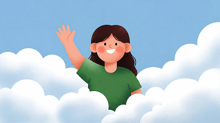 JPG 구름 캐릭터 손 어린이 일러스트 모션 자연 하늘 표정 밝음 웃음 풍경 인사 즐거움 그림 상상력 국내일러스트 AI일러스트 AI콘텐츠 자연요소 감정 사람 신체부위 예절 생태계 파일형식