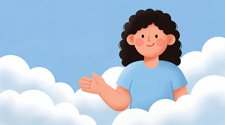 JPG 구름 캐릭터 손 감정 컬러 백그라운드 프로포즈 일러스트 모션 하늘 서기 웃음 사람 파란색 친구 머리 가리킴 표현 즐거움 국내일러스트 AI일러스트 AI콘텐츠 자연요소 관계 표정 손짓 신체부위 파일형식