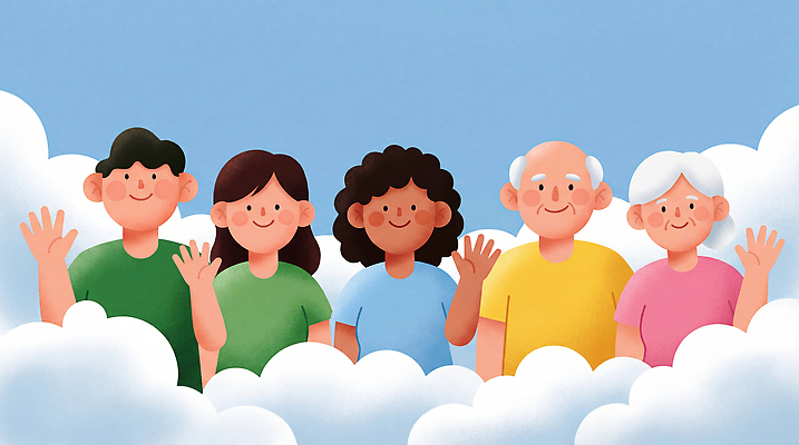 JPG 구름 손 여자 남자 행복 백그라운드 일러스트 가족 하늘 웃음 여러명 파란색 친구 모임 표현 연령 5 커뮤니티 국내일러스트 AI일러스트 AI콘텐츠 자연요소 감정 컬러 다수 관계 표정 사람 신체부위 숫자 파일형식