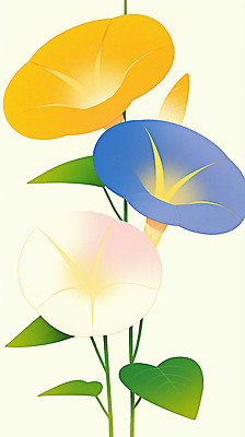 JPG 모양 식물 디자인 꽃 예술 줄기 컬러 잎 일러스트 자연 생명 밝음 여름 파란색 노란색 흰색 그림 나팔꽃 조화 뷰티풀 국내일러스트 AI일러스트 AI콘텐츠 계절 생태계 파일형식