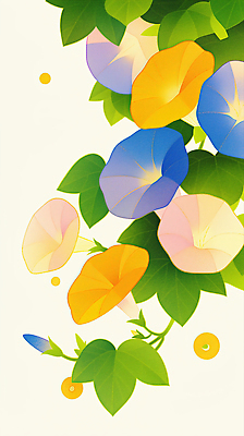 JPG 모양 식물 디자인 계절 꽃 화초 예술 분홍색 컬러 백그라운드 잎 일러스트 자연 파란색 노란색 보라색 배열 이미지 나팔꽃 뷰티풀 색채 국내일러스트 AI일러스트 AI콘텐츠 생태계 파일형식