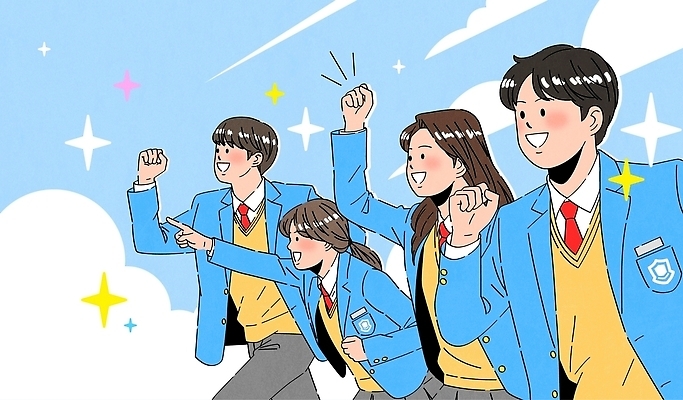 교육 감정 컨셉 관계 모션 표정 파일형식 벡터 구름_자연 학생 기쁨 흰구름 축하 청춘 열정 친구 학교 손들기 그룹 행복 표현 백그라운드 응원 소통 미소 세대 AI파일 일러스트 국내일러스트 긍정 미래 희망