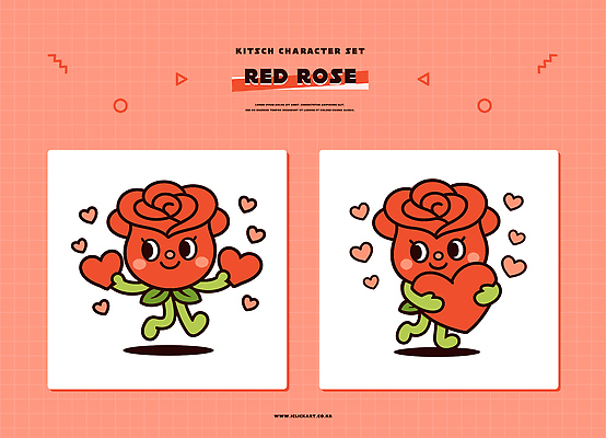 캐릭터 디자인 컬러 포즈 백그라운드 일러스트 모션 창조 사랑 그래픽 장미 귀여움 하트 표현 심볼 키치 일러캐릭터 AI파일 모양 꽃 감정 컨셉 파일형식 벡터