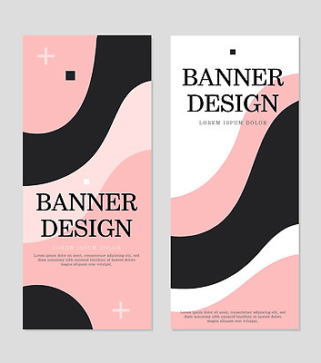 템플릿 디자인 배너템플릿 세로배너 예술 분홍색 컬러 곡선 그래픽 검은색 현수막 알림 모던 전단 조화 파스텔톤 배너세트 AI파일 배너 선 세로 세트 홍보물 파일형식 벡터