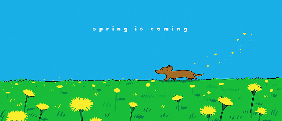 JPG 동물 꽃 감정 일러스트 봄꽃 자연 하늘 생명 바람 풍경 초원 파란색 햇빛 걷기 봄 산책 개 강아지 평원 국내일러스트 AI일러스트 AI콘텐츠 자연요소 식물 계절 컬러 포유류 모션 날씨 휴식 반려동물 태양 생태계 파일형식