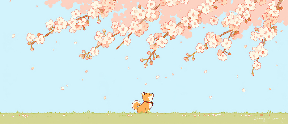 JPG 나무 꽃잎 컬러 일러스트 자연 하늘 풍경 잔디 반려동물 소풍 귀여움 스크린 봄 벚꽃 관찰 강아지 떨어짐 즐거움 시바견 국내일러스트 식물 동물 계절 꽃 감정 컨셉 모션 야외활동 개 생태계 파일형식