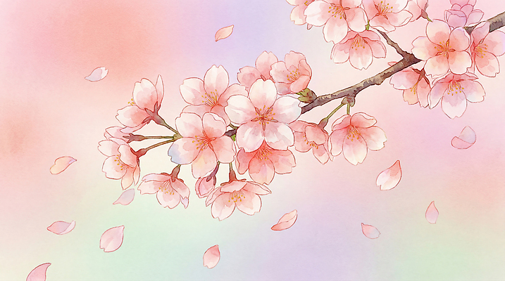 JPG 나무 식물 계절 꽃잎 꽃 예술 분홍색 컬러 백그라운드 일러스트 자연 바람 수채화 풍경 봄 벚꽃 꽃가루 뷰티풀 흩날리기 국내일러스트 자연요소 모션 날씨 가루 생태계 파일형식