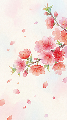 JPG 나무 식물 계절 꽃잎 꽃 분홍색 잎 일러스트 자연 수채화 풍경 환경 봄 벚꽃 떨어짐 복숭아 장면 꽃가루 화사함 뷰티풀 흩어짐 국내일러스트 컬러 컨셉 과일 가루 생태계 파일형식