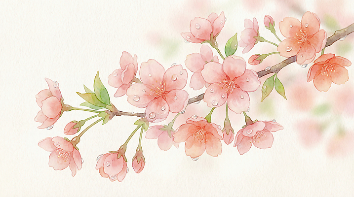 JPG 나무 식물 꽃잎 꽃 분홍색 잎 일러스트 자연 생명 나뭇잎 수채화 풍경 봄 벚꽃 물방울 개화 뷰티풀 수목 수분_꽃가루 국내일러스트 AI일러스트 AI콘텐츠 계절 컬러 생태계 파일형식