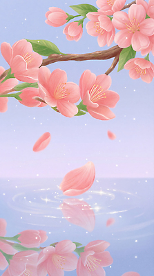 JPG 나무 꽃잎 꽃 물결 분홍색 컬러 일러스트 자연 하늘 생명 풍경 물 반짝임 봄 벚꽃 수면 떨어짐 장면 뷰티풀 국내일러스트 AI일러스트 AI콘텐츠 자연요소 식물 계절 컨셉 모션 생태계 파일형식