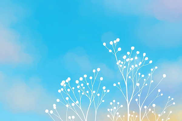 JPG 나무 식물 꽃 실루엣 줄기 하늘색 백그라운드 일러스트 자연 하늘 생명 여름 봄 성장 국내일러스트 AI일러스트 AI콘텐츠 계절 촬영기법 파란색 생태계 파일형식