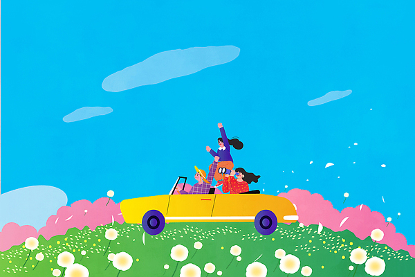 감정 여행 꽃밭 일러스트 모션 자연 하늘 바람 웃음 풍경 여러명 여름 친구 드라이브 운전 만남 자유 언덕 즐거움 봄여행 국내일러스트 AI파일 자연요소 계절 꽃 다수 컨셉 관계 날씨 표정 사람 봄 생태계 파일형식 벡터