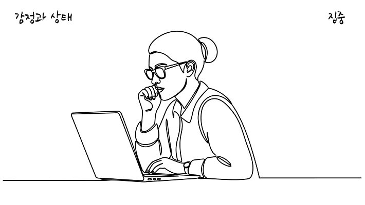 여자 포즈 생각 라인일러스트 일러스트 손가락 기술 노트북 학습 컴퓨터 사무실 스크린 공간 타자 키보드 시간 작업 집중 조용 코딩 국내일러스트 AI파일 손 교육 컨셉 비즈니스 사람 전자제품 야구선수 컴퓨터교육 파일형식 벡터