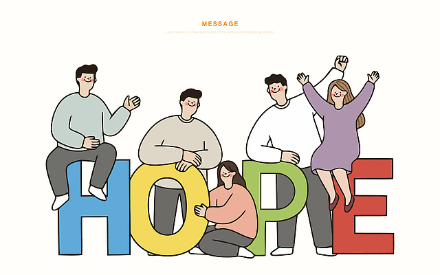 문자 컬러 포즈 일러스트 응원 모션 미소 웃음 여러명 친구 희망 다양 표현 메시지 긍정 5 온라인 소통 공동체 국내일러스트 AI파일 감정 다수 컨셉 관계 표정 사람 숫자 파일형식 벡터