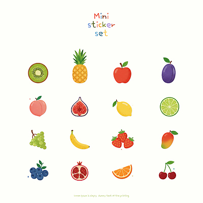 PSD 식물 디자인 스티커 과일 일러스트 딸기 포도 바나나 키위 세트 체리 사과 레몬 파인애플 블루베리 복숭아 라임 석류 망고 자두 무화과 국내일러스트 열대과일 파일형식