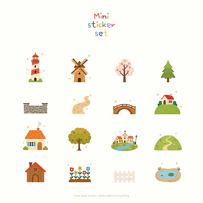 식물 건축물 꽃 모션 건물 생태계 파일형식 튤립 미니 스티커 등대 풍차 벚꽃 나무 주택 자연 디자인 그림 그리기 컬러 풍경 장식 오브젝트 동물 PSD 일러스트 국내일러스트 세트